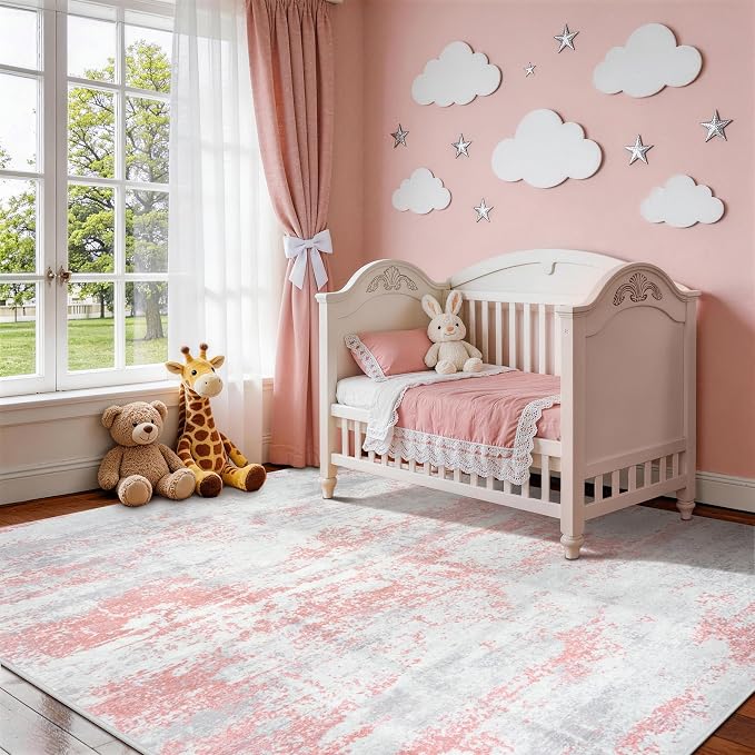 Aelenmu 10x14 Area Rugs for Living Room Washable Dining Room Pink | Modern - Image 3