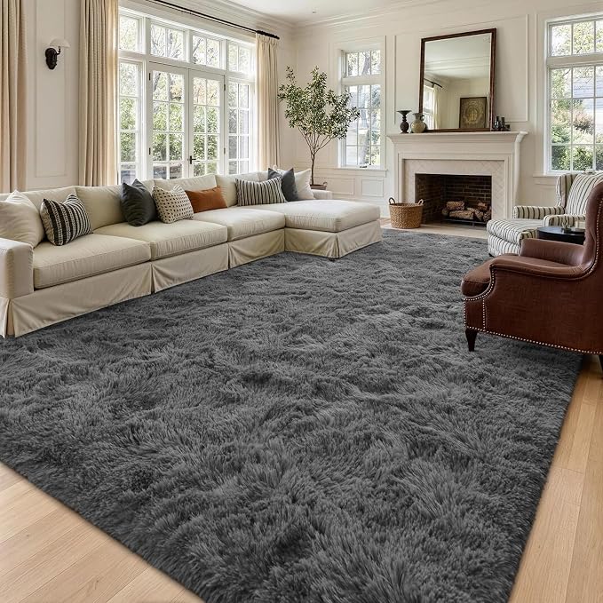 8x10 Extra Large Dark Grey Fluffy Area Rug Non-Slip - Image 2