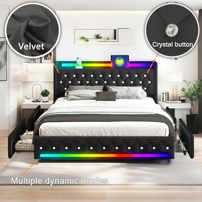Music Player Bed with Bluetooth Speakers, Queen Size Smart Bed, USB&Type C - Image 9