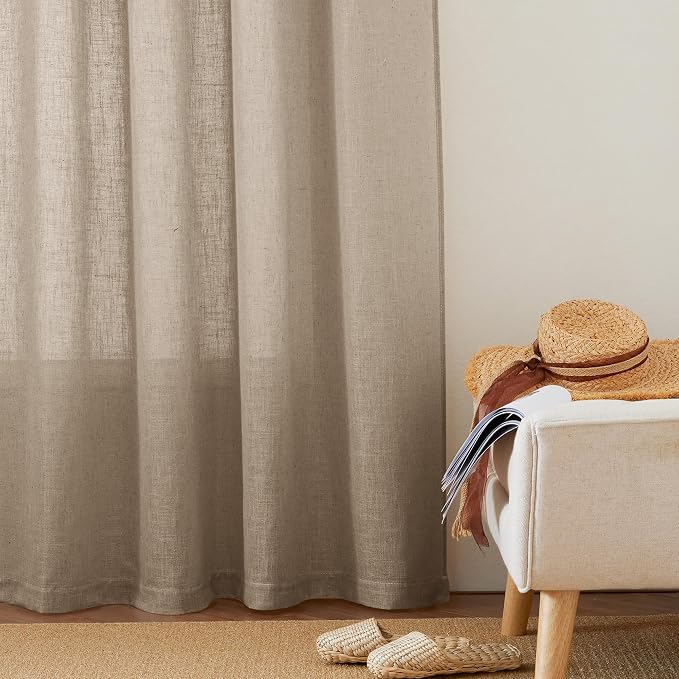 RYB HOME Linen Semi Sheer Curtains 63 inch Length - Image 2
