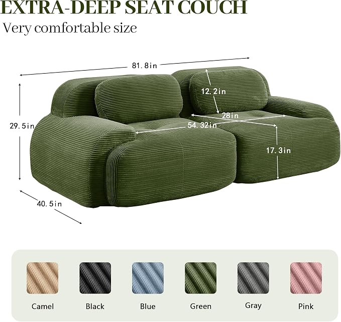 Boneless Sectional Couch, No Assembly Required, 81.8” Modular Cloud Sofa - Image 3