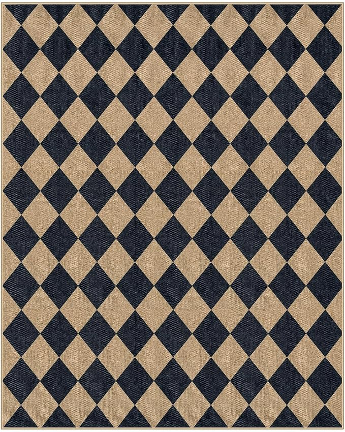 Lahome Checkered Easy Jute Outdoor Patio Rug, 8x10 Living Room Rug Washable | - Image 9