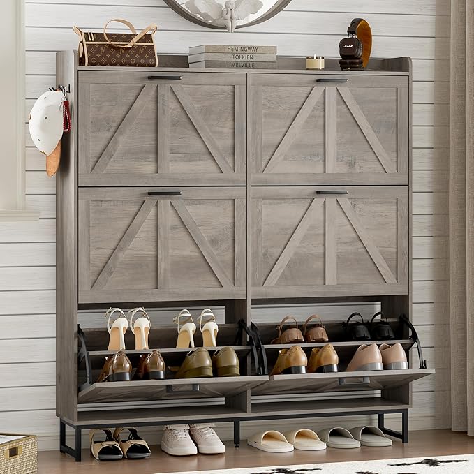 BORNOON Shoe Cabinet with 6 Flip Drawers Narrow Shoe Storage Cabinet Organizer by BORNOON