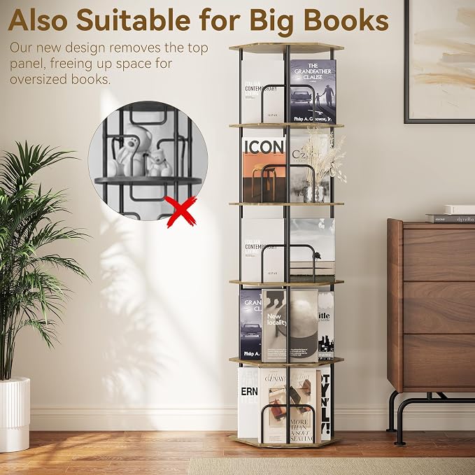 SUNMORY 5 Tier Rotating Bookshelf Tower, Revolving 360 ° Spinning Bookcase - Image 4