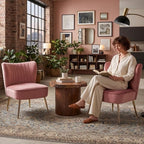 Velvet Accent Chairs Set of 2 Comfy Living Room Chair Armless Slipper Chair Mid - Image 3