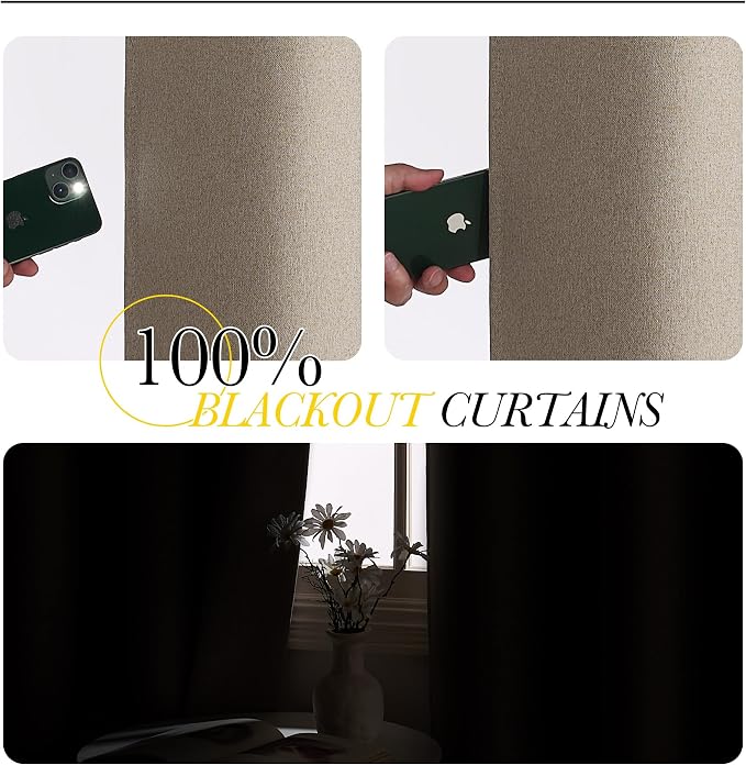 NICETOWN Linen 100% Blackout Curtains 63 inches Long - Image 5
