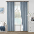 Dusty Blue Pinch Pleated 100% Blackout Linen Curtains 84 Inch Long 2 Panels | by Twodrapes