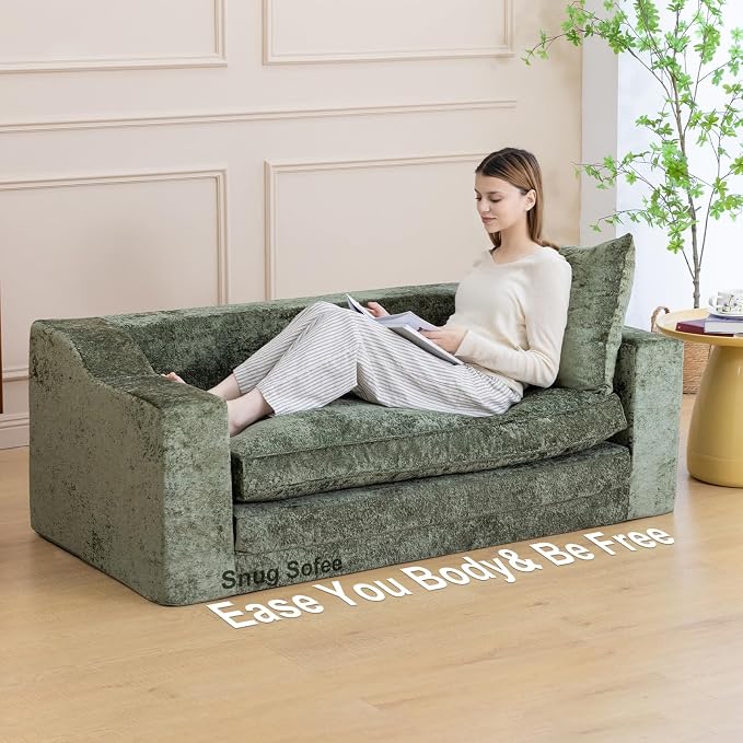 61" Convertible Sofa Bed Loveseat, Memory Foam Boneless Floor Couch - Image 2