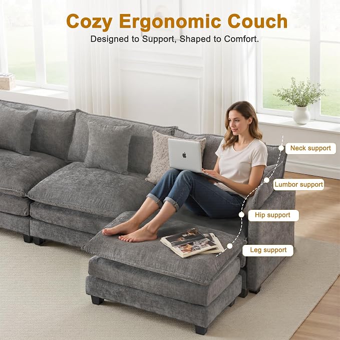 111.4" L-Shaped Cloud Chenille Sofa Sectional Couch - Image 5