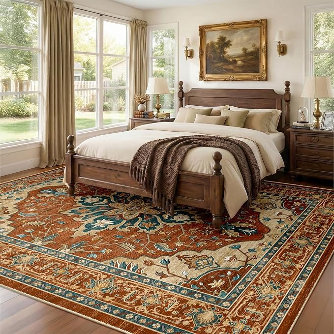 RELEANY Washable Area Rug, Water Repellent, Pet Friendly, Vintage Floral Boho - Image 2