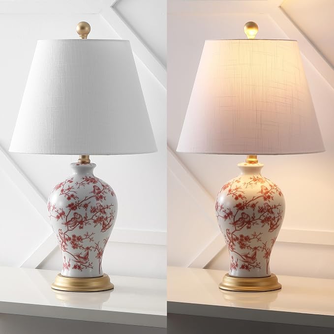 JONATHAN Y 24" White/Red French Country Ceramic Floral Urn Table Lamp, - Image 5
