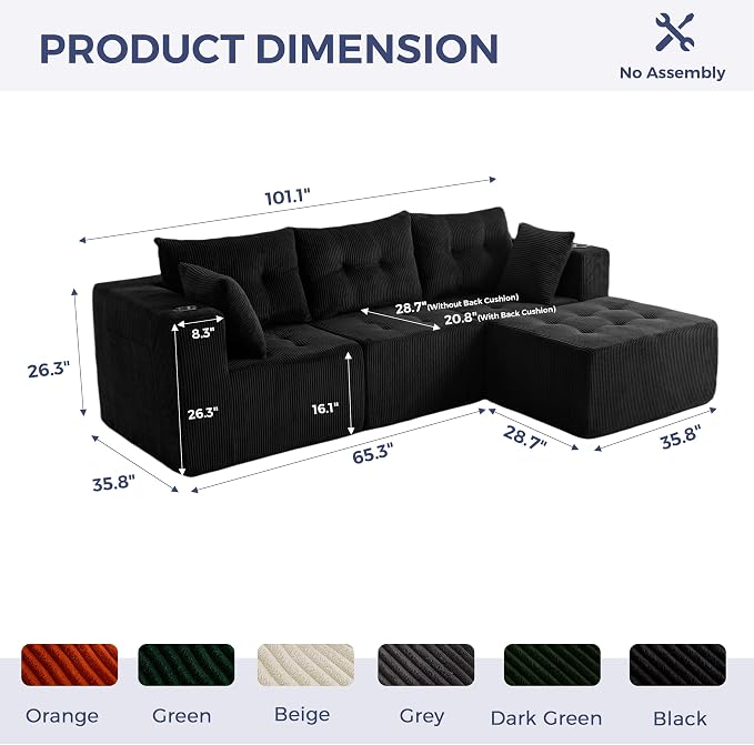 MAXYOYO Modular Sectional Sofa Couch, L Shaped Modern Cloud Couch - Image 2