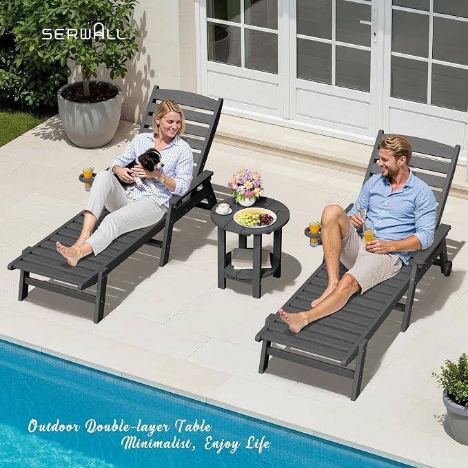 SERWALL Round Outdoor Side Table, HDPE Small Adirondack End Table, 2-Tier Patio - Image 7