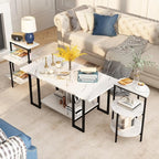 AWQM Faux Marble Table Set, Coffee Table & 2 Side Table, Faux Marble Tabletop - Image 6