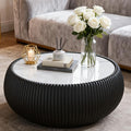 27.55" Round Marble Coffee Table, Modern Fluted Coffee Table by Henf