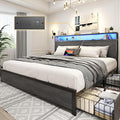 Lifezone King Bed Frame with 2-Tier Storage Headboard, Metal Platform Bed Frame by Lifezone
