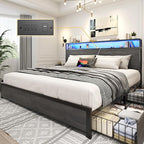 Lifezone King Bed Frame with 2-Tier Storage Headboard, Metal Platform Bed Frame by Lifezone