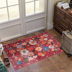 Red Floral Area Rug 2x3 for Bedroom Kitchen | Ultra-Thin; Boho Style; Low Pile; - Image 5