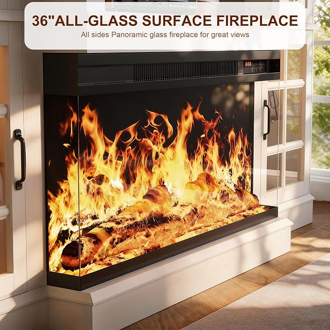 MXV 70" Fireplace TV Stand, 3-Sided Glass Fireplace and Modern Entertainment - Image 4