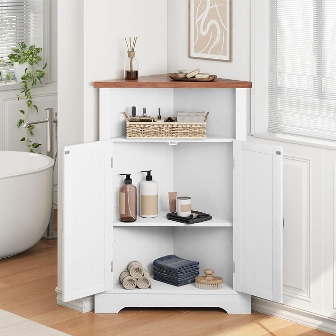 Smuxee Bathroom Corner Storage Cabinet, Farmhouse Floor Corner Cabinet - Image 3