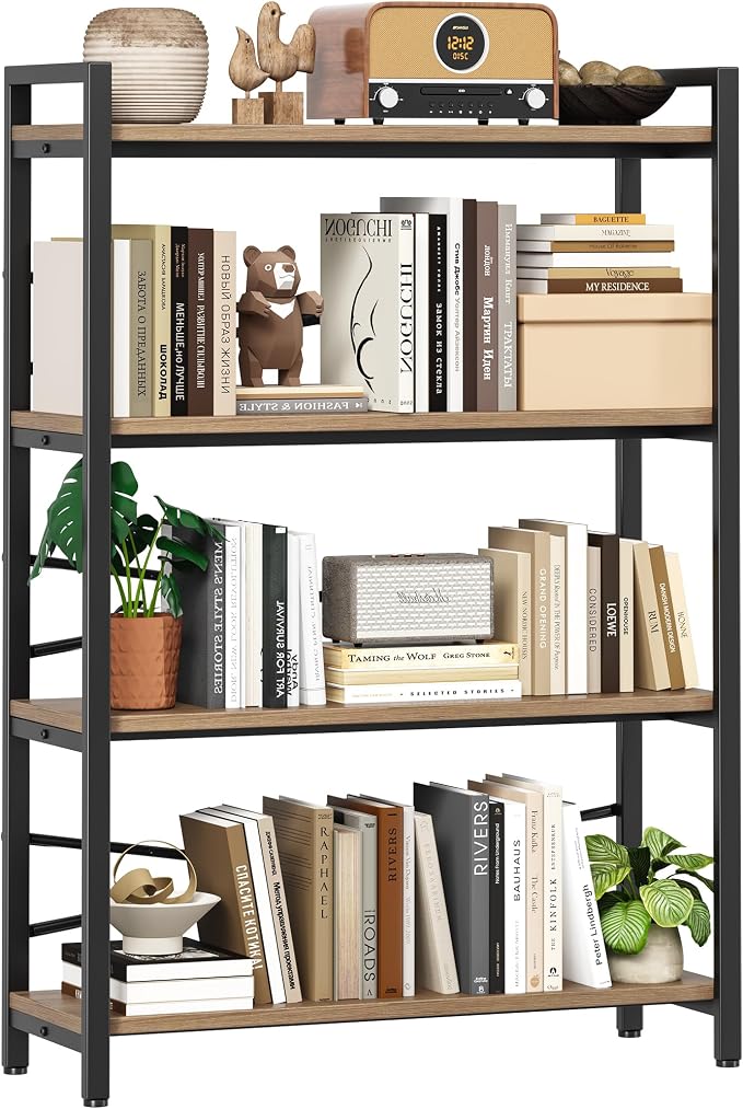 4 Tier Bookshelf 31.49" Width, Tall Book Shelf Storage and Organization by Homeiju