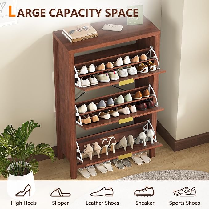 YOMILUVE Shoe Cabinet Storage for Entryway, Fluted Shoe Cabinet - Image 8
