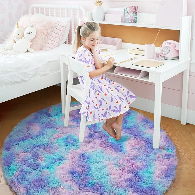 Amdrebio Purple Rainbow Mermaid Round Area Rug 6Ft - Image 8