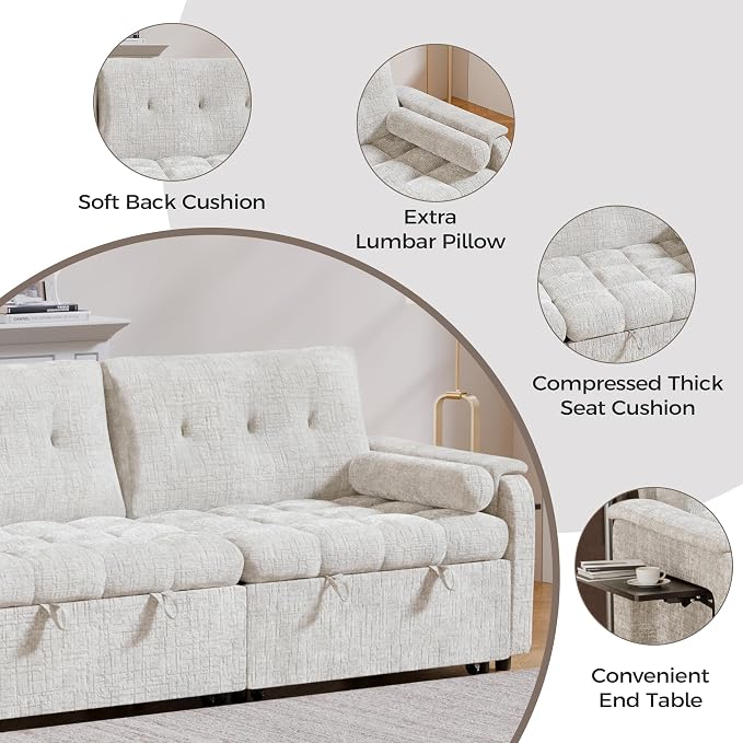 Convertible Sleeper Sofa Bed, 86 Inch Chenille Pull Out Couch - Image 3