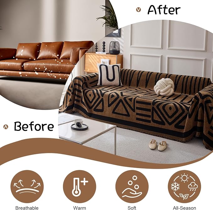VClife Bohemian Couch Cover for Pet, Lightweight Checkered Couch Covers for 2 - Image 4