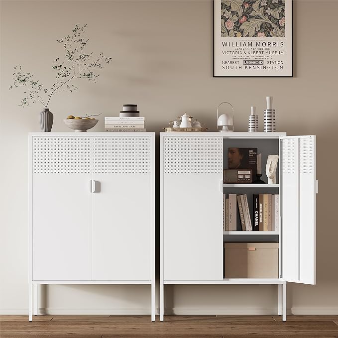 Metal Storage Cabinet, 2 Door TV Stand, Metal Mesh Accent Cabinet, Magnetic - Image 2