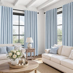Topfinel Light Blue Linen Blackout Pleated 105 Inch Curtains by Topfinel