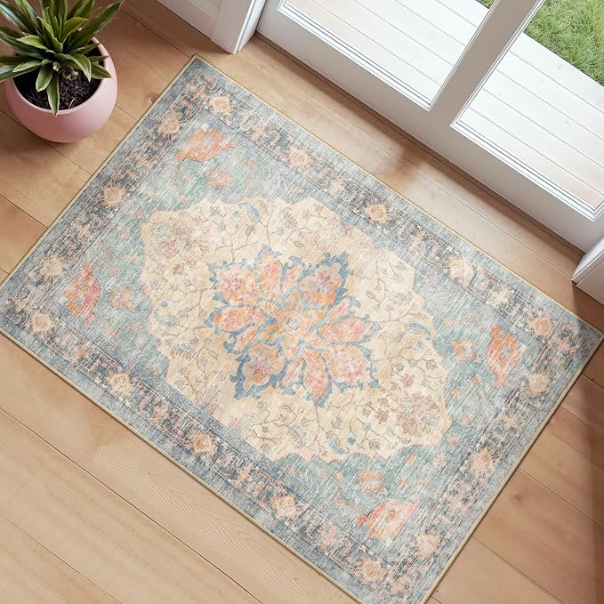 RELEANY Washable Area Rug, Small 2'x4', Water Repellent, Pet Friendly, Vintage by RELEANY