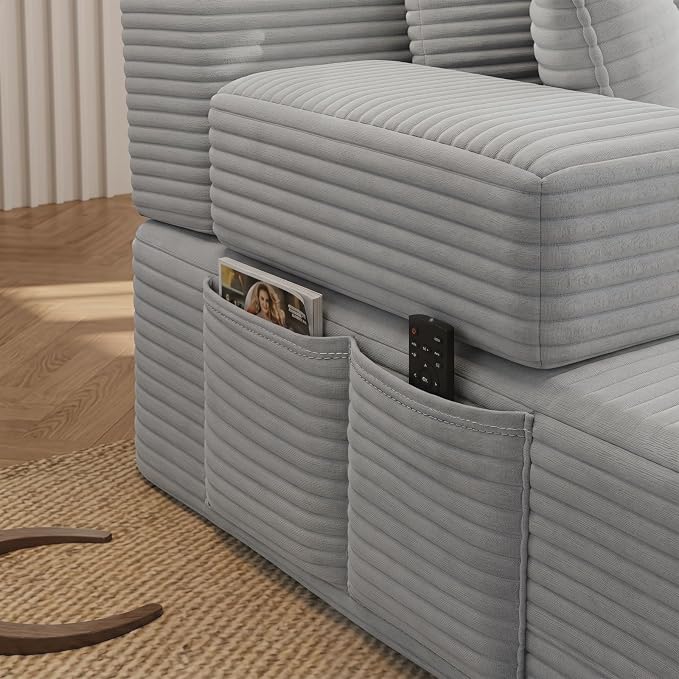 Oversized Boneless Chaise Sofa Bed, Corduroy Chaise Lounge Chair Indoor - Image 7