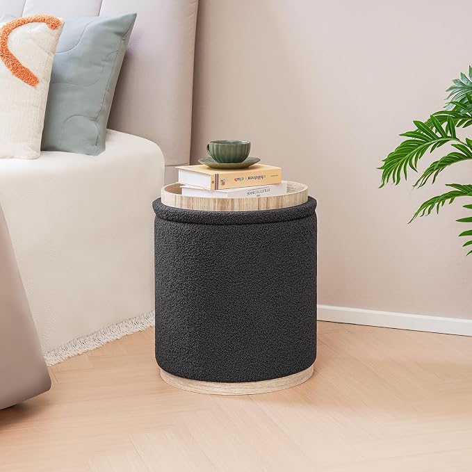 PINPLUS Round Ottoman with Storage Set of 2, Storage Ottoman with Tray - Image 2