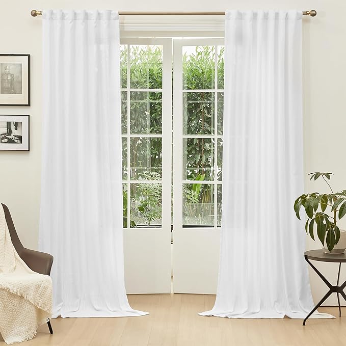 MYSKY HOME Floor to Ceiling Curtains 108 Inches White Sheer Window Drapes 2 - Image 2