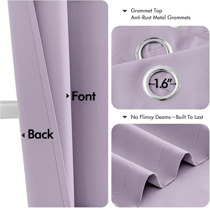 MIULEE Blackout Curtains for Bedroom 2 Panels 40 x 72 Inch Long Lilac | Thermal - Image 4