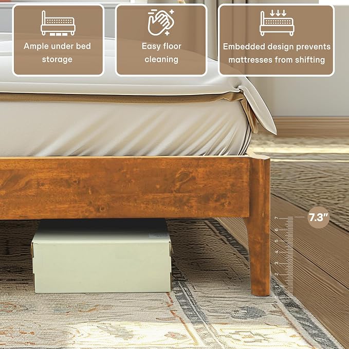 Acacia Haven King Wooden Bed Frame, 100% Solid Wood Platform Bed - Image 5