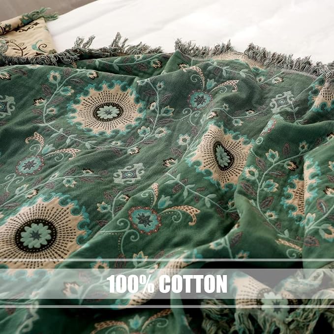 LUTBM Boho Throw Blanket for Bed 100% Cotton Ultra Soft Rustic Quilt Summer - Image 7