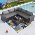 Kullavik Outdoor Patio Furniture Set 6 Pieces Sectional Rattan Sofa Set Brown by KULLAVIK
