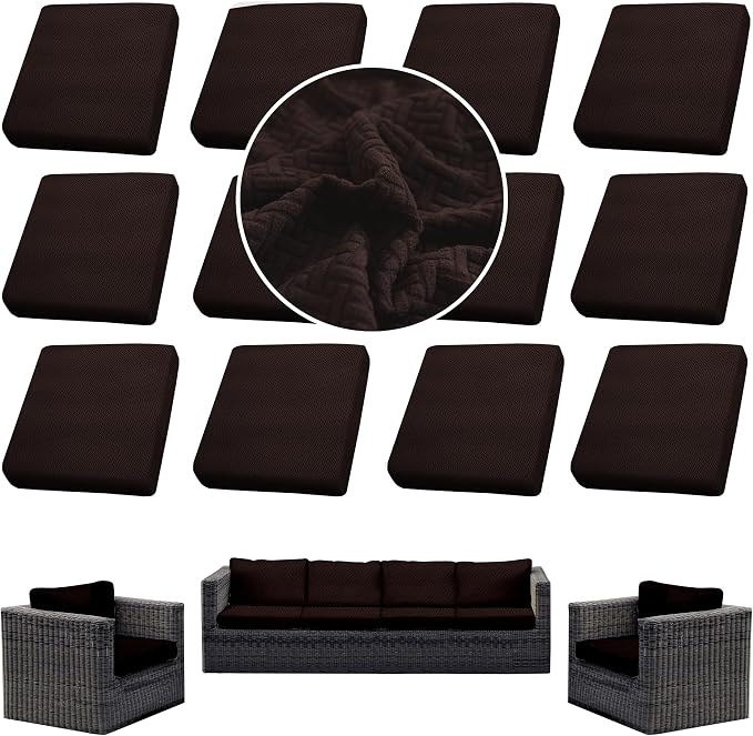 12PCS Patio Cushion Covers, Patio Furniture Couch Seat Slipcovers | Washable by SUKAIKEQA