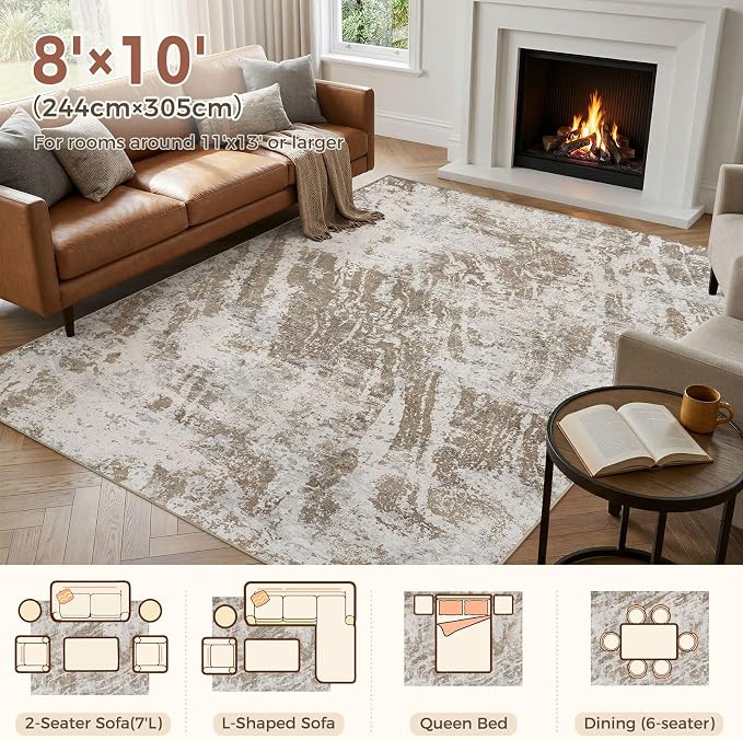 DMOYEST 8x10 Washable Area Rug: Abstract Modern Non-Slip Carpet, Soft Low Pile - Image 2
