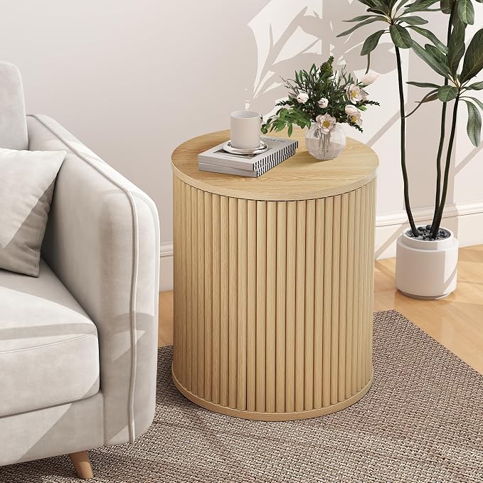 AVZEAR Small Round Side Table Fluted Night Stand Set of 2, Modern Boho End Table - Image 9