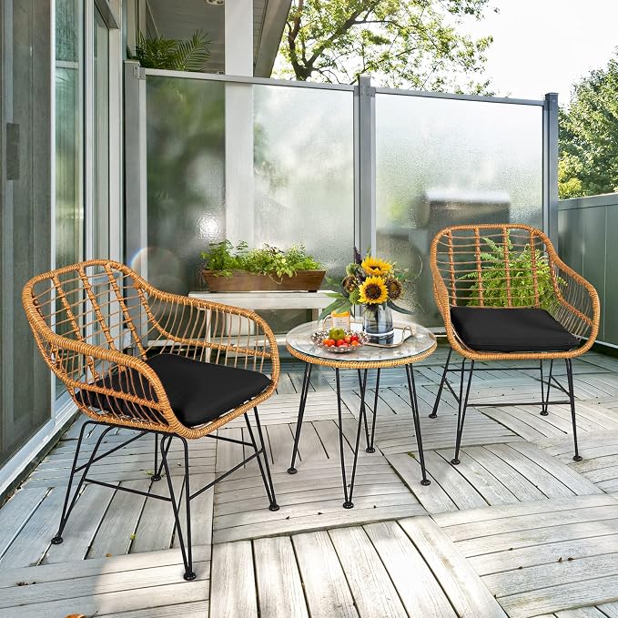 Tangkula 3 Pieces Patio Bistro Set, Rattan Conversation Set - Image 2