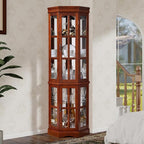 Corner Curio Cabinet with Lighting System, Adjustable Tempered Glass Shelves - Image 2