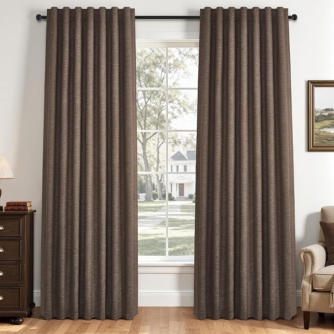Topfinel Dark Brown 90 Inch Blackout Linen Curtains - Image 4
