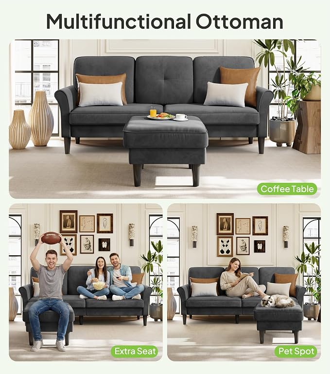 Welzona Sofas for Living Room, Midcentury Modern Small Sectional Couch - Image 7