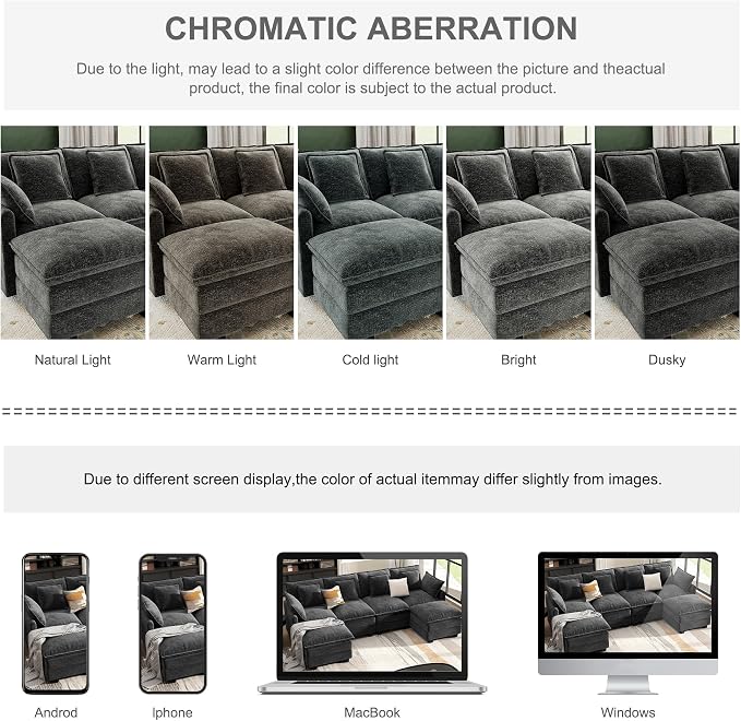 107" Cloud Couch Sectional, U Shaped Modular Sectional Sofa, 4-Seat Deep Seat - Image 7