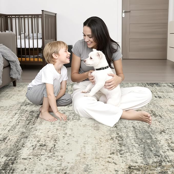 Round Area Rug Living Room: 5 ft Modern Washable Indoor Carpet | - Image 2