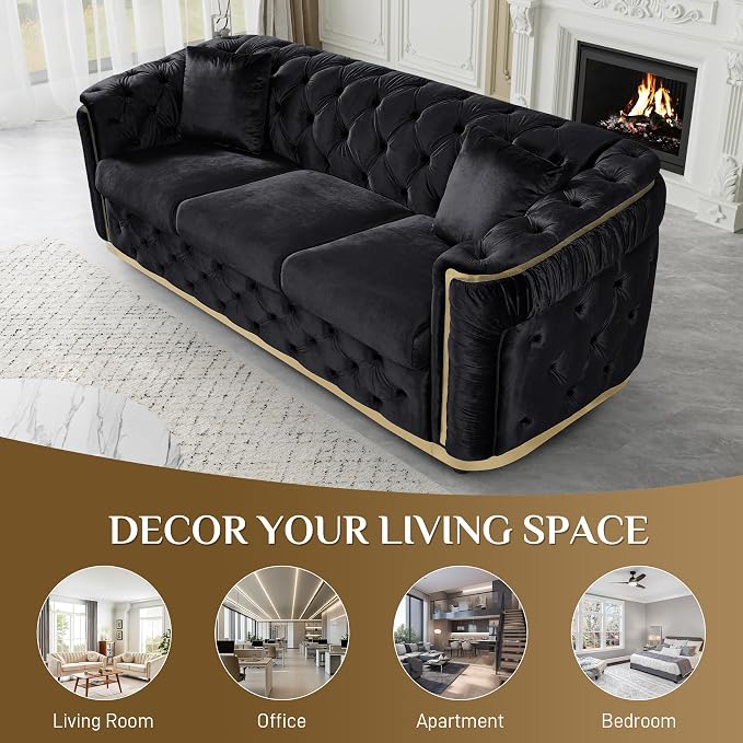 DAMAIFROM Luxury Velvet Couch Set Black and Gold Sofa, Mid Century Modern - Image 5