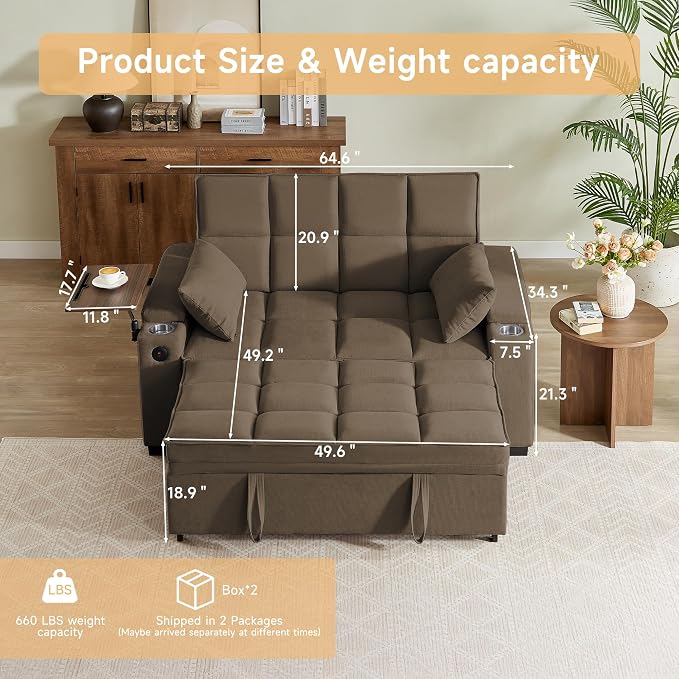 hansones 65'' 3-in-1 Folding Convertible Sofa Bed, Pullout Sofa, Modern - Image 2